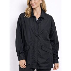 Perry Ellis Black Oversize Zip Up Rain Jacket Coat Women Size S Windbreaker